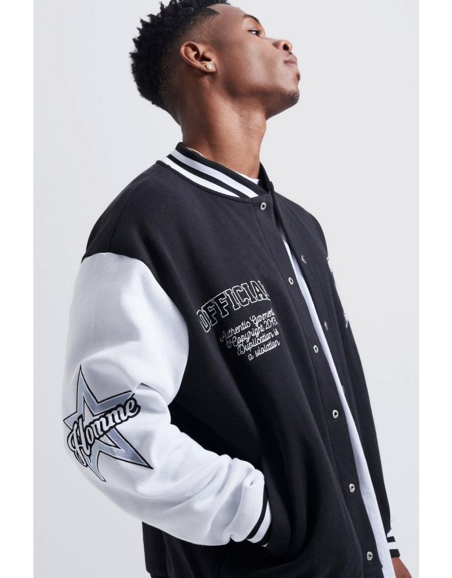 Oversized Varsity Bomber Jacket With Badges - black - 2