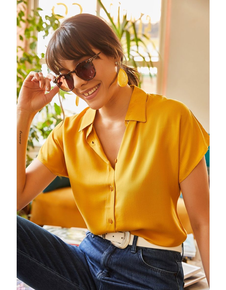 Women's Mustard Bat Viscose Shirt - 3