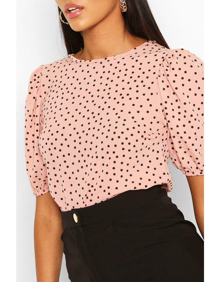 Volume Sleeve Polka Dot Blouse - blush - 2