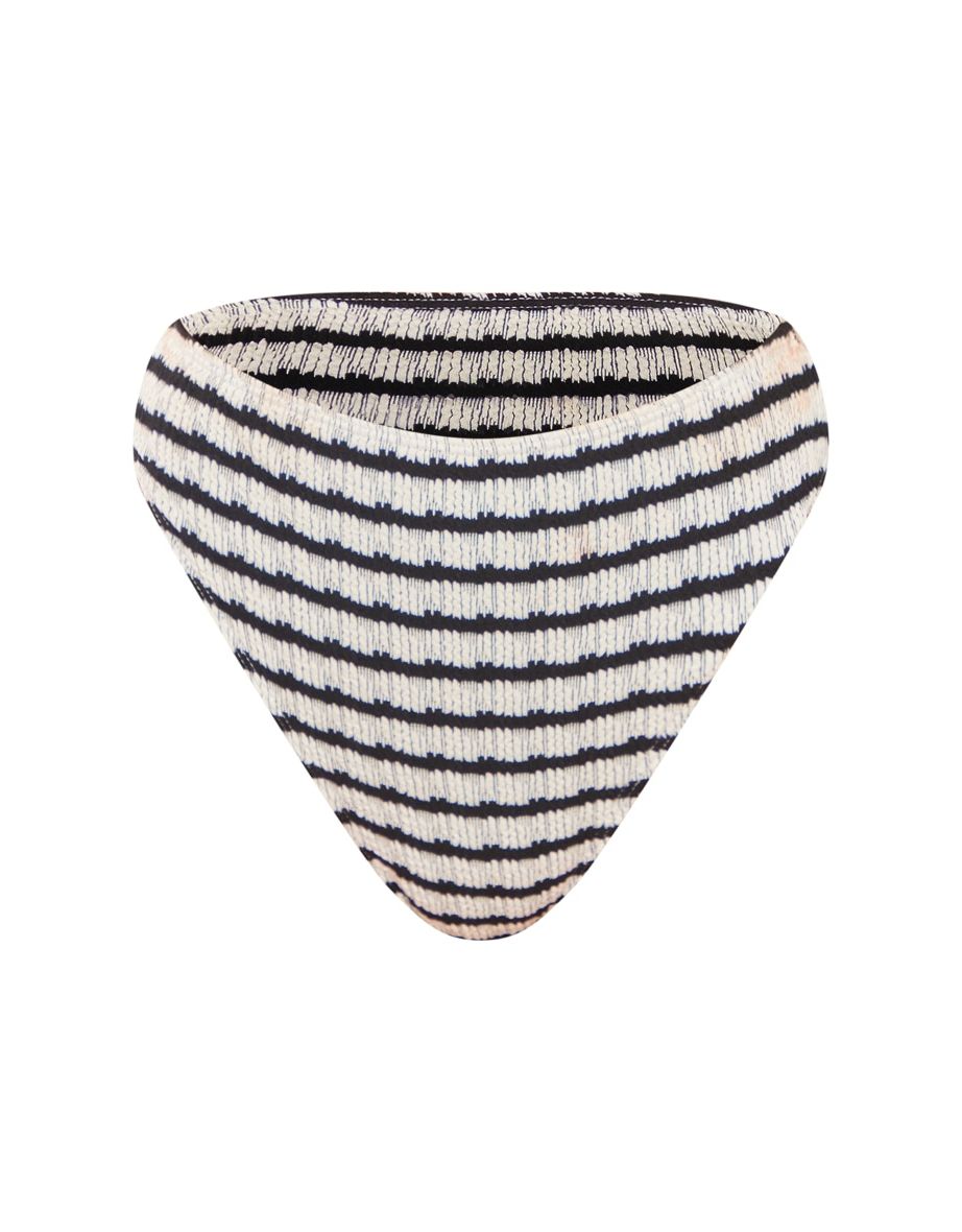 Monochrome Printed Crinkle High Waist High Leg Bikini Bottoms - 4