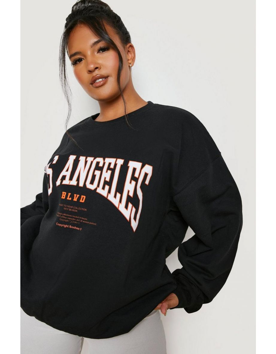 Plus Los Angeles Slogan Oversized Sweatshirt - black - 3