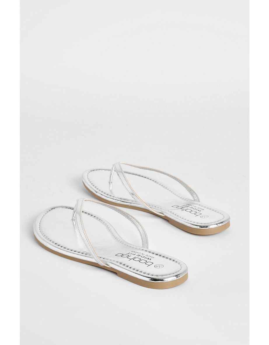 Wide Fit Metallic Flip Flops - silver - 3