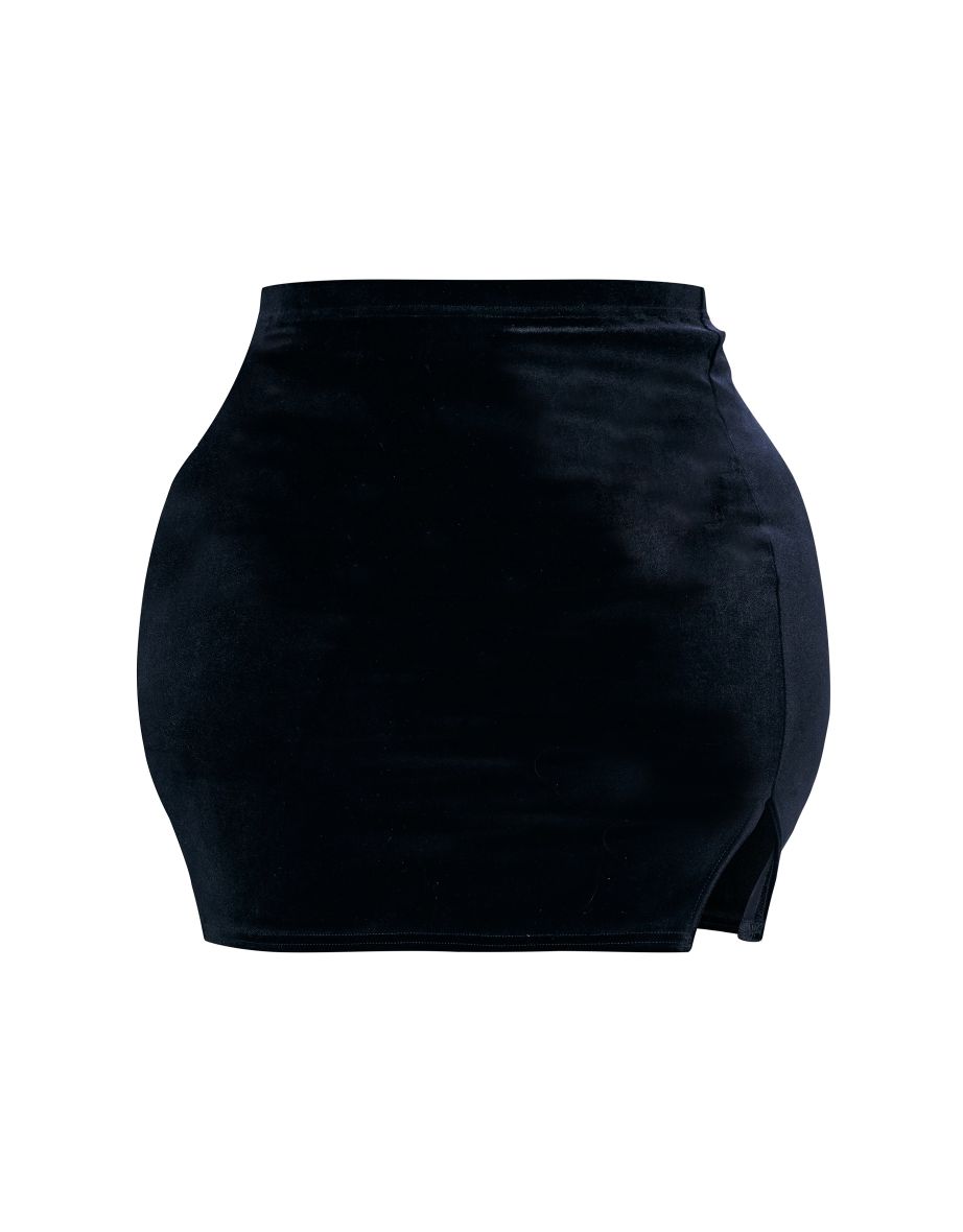 Plus Black Side Split Mini Skirt - 5