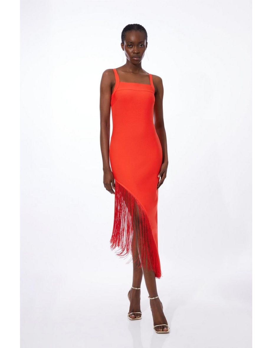 Shop Karen Millen Red Fringed Column Midaxi Party Dress Online in Qatar VogaCloset