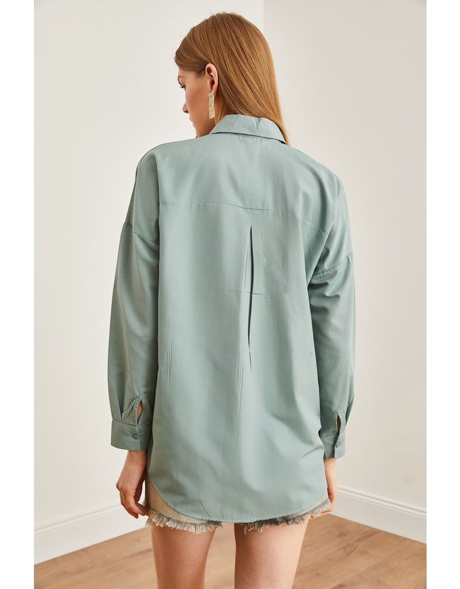 Women's Eye-Green Sequin Detailed Woven Boyfriend Shirt - 4