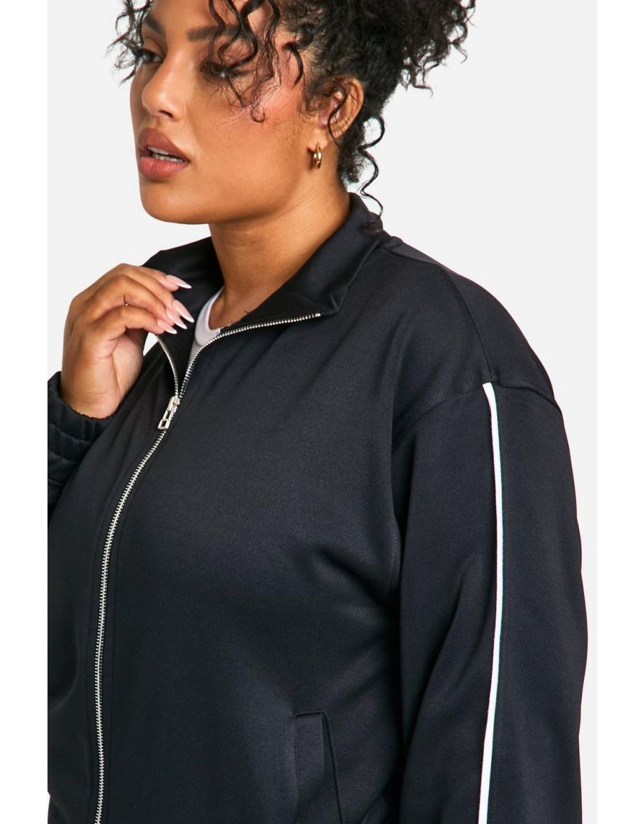 PLUS TRICOT PIPING DETAIL ZIP THROUGH TRACK JACKET - black - 3