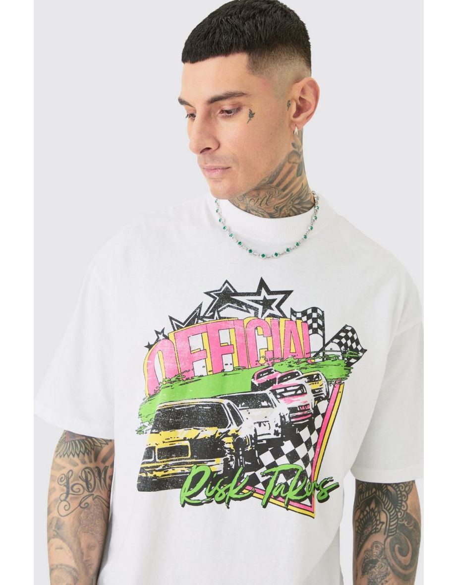 Tall Oversized Neon Moto T-shirt - white - 2