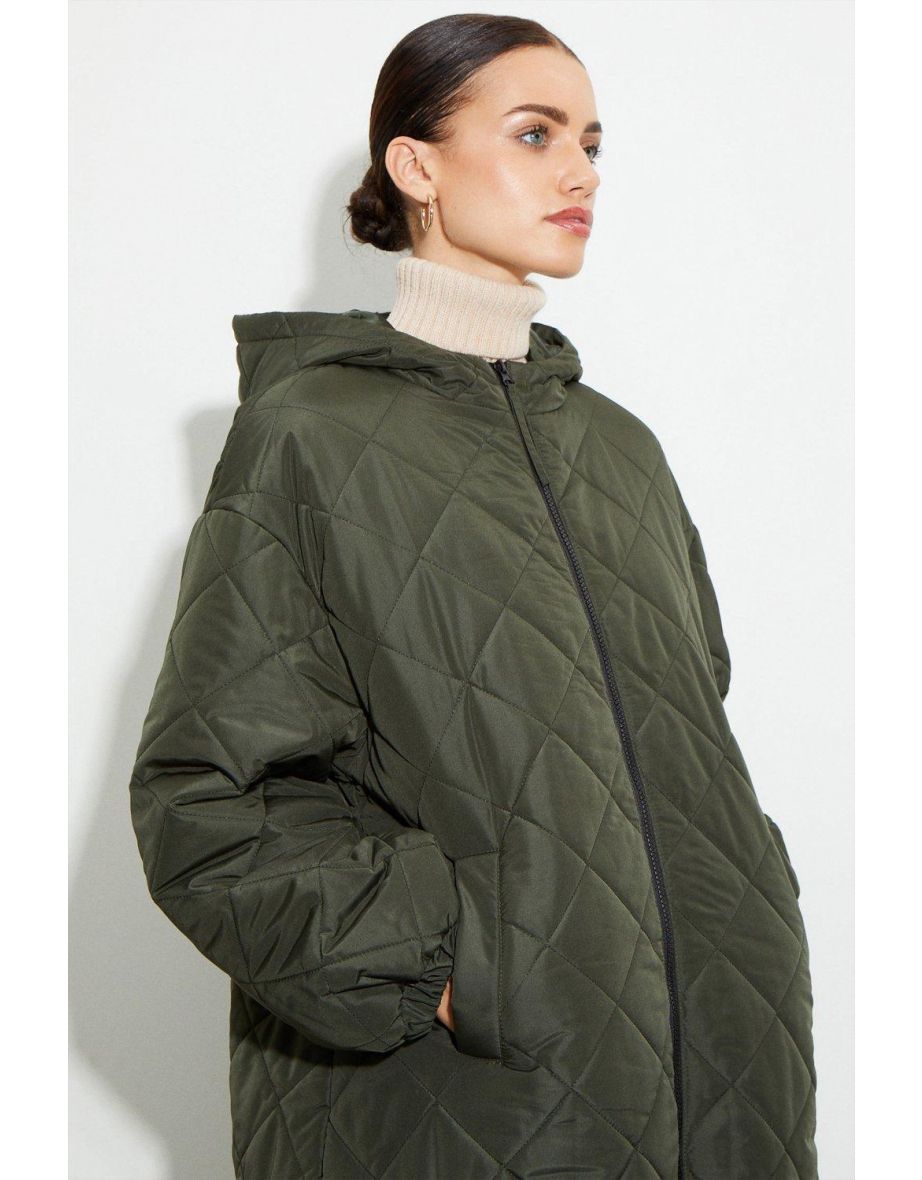 Diamond quilted oversized hooded parka hotsell