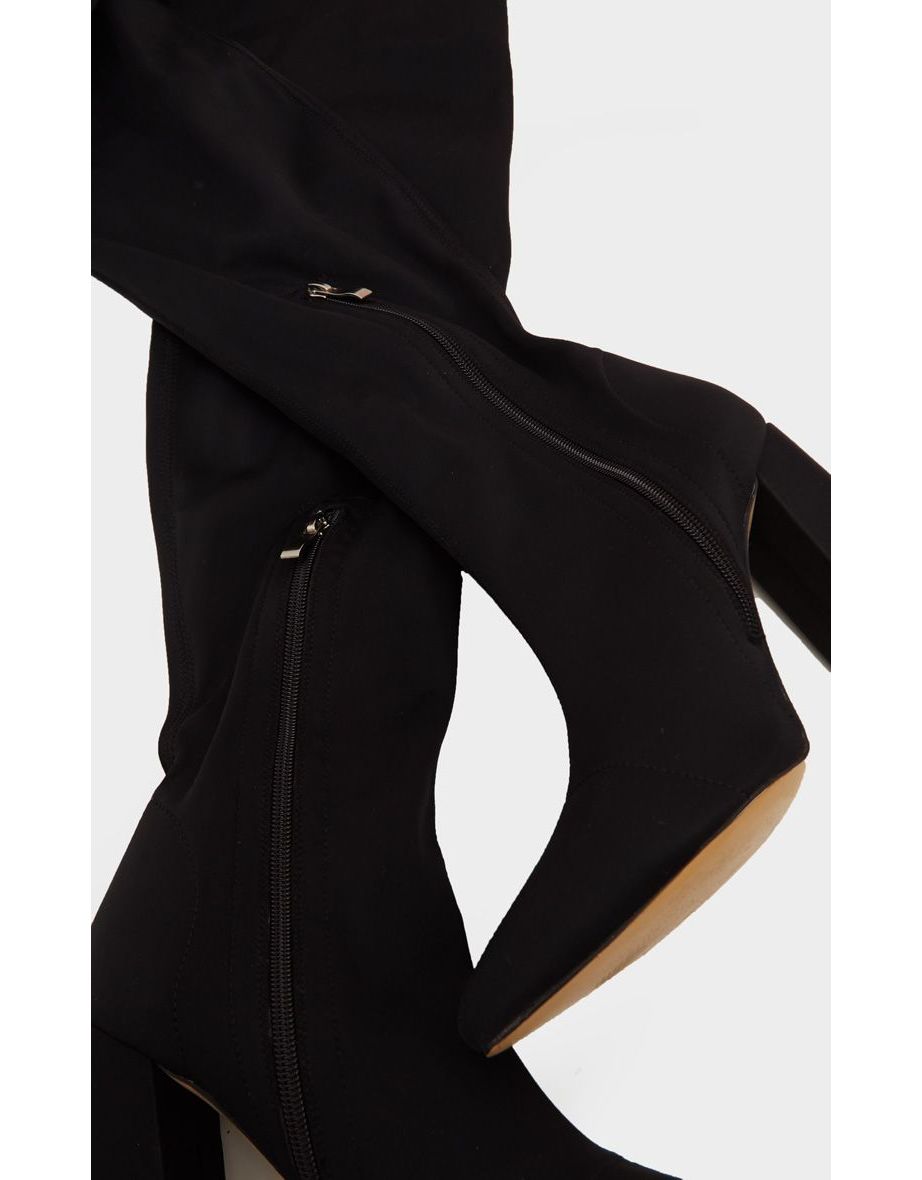 Black High Point Lycra Thigh High Boot - 3