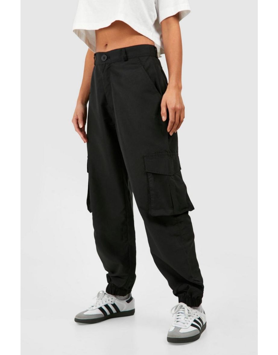 Petite Cuff Hem Parachute Cargo Trouser - black - 3