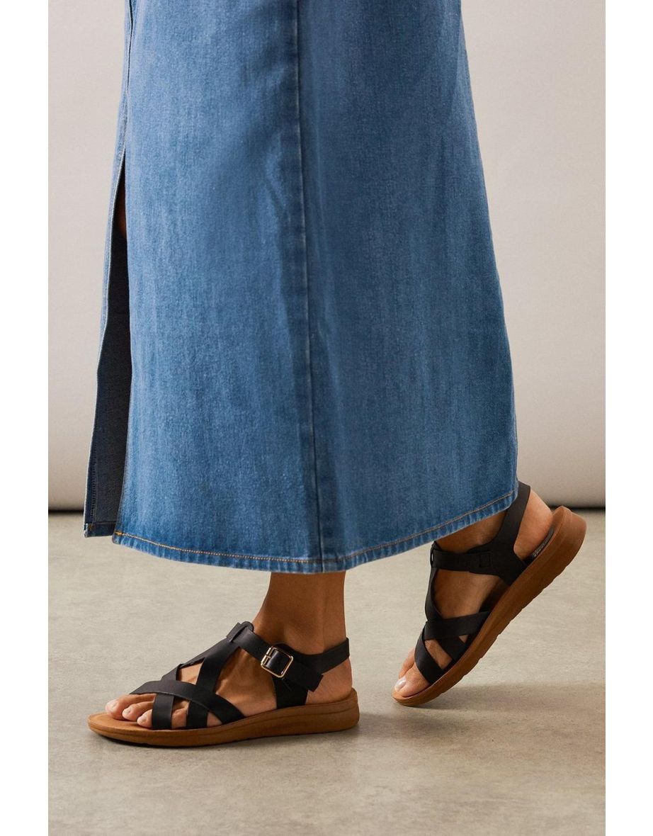 Good For The Sole: Grace Faux Leather T-bar Flexi Comfort Low Wedge Sandals - 3