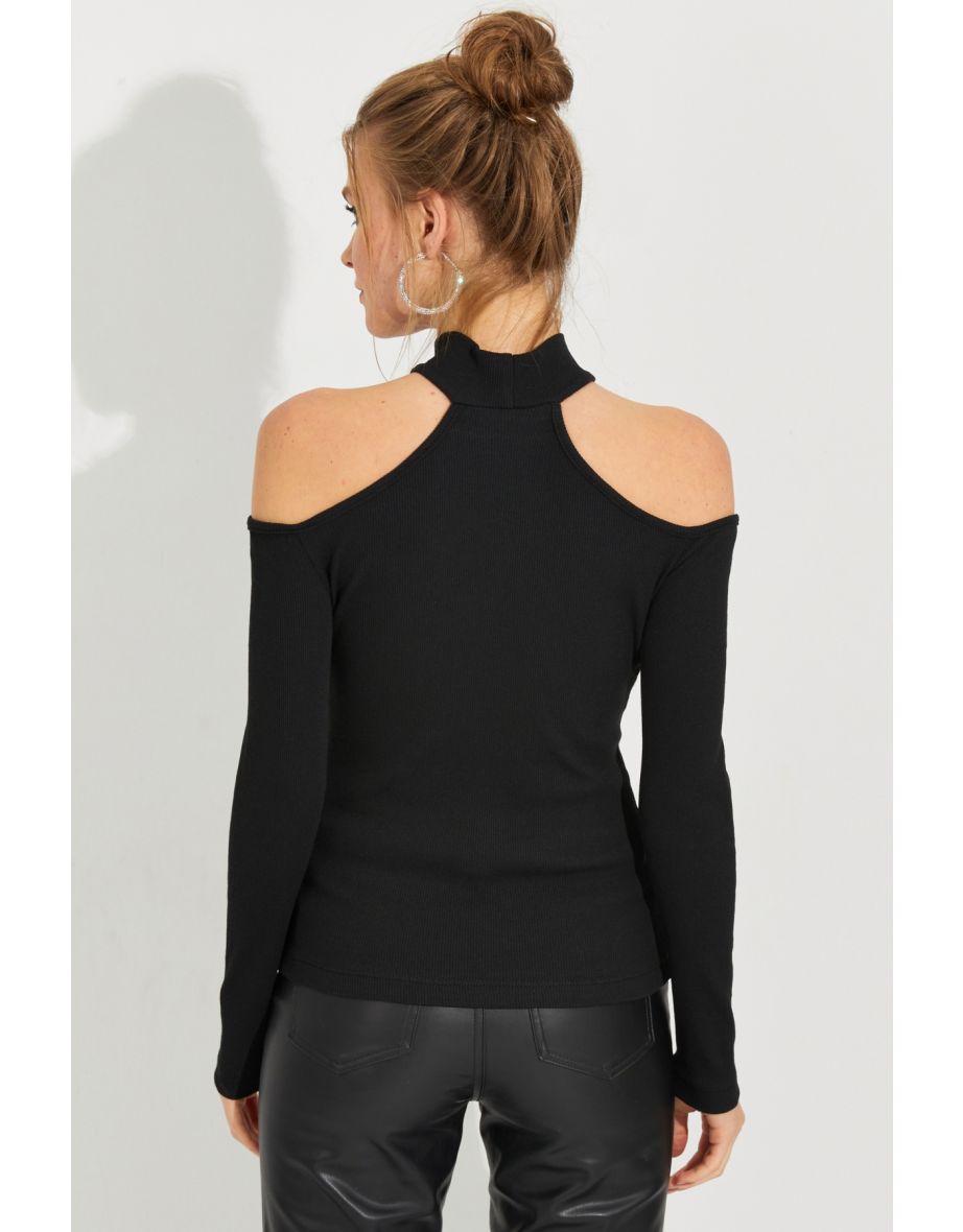 Women's Black Off-the-Shoulders Camisole Blouse - 5