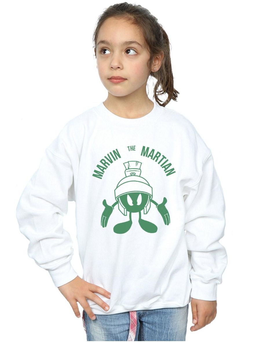 Looney Tunes Girls Marvin The Martian Large Head Sweatshirt - White