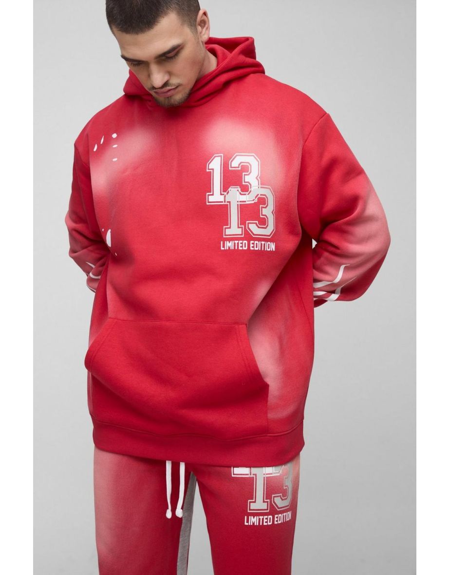 Tall Oversized 13 Washed Flame Print Tracksuit - red - 2