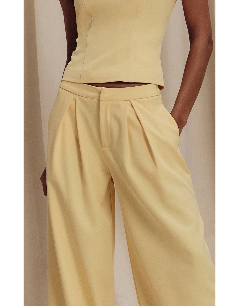 Lemon Woven Tailored Wide Leg Trousers - 3