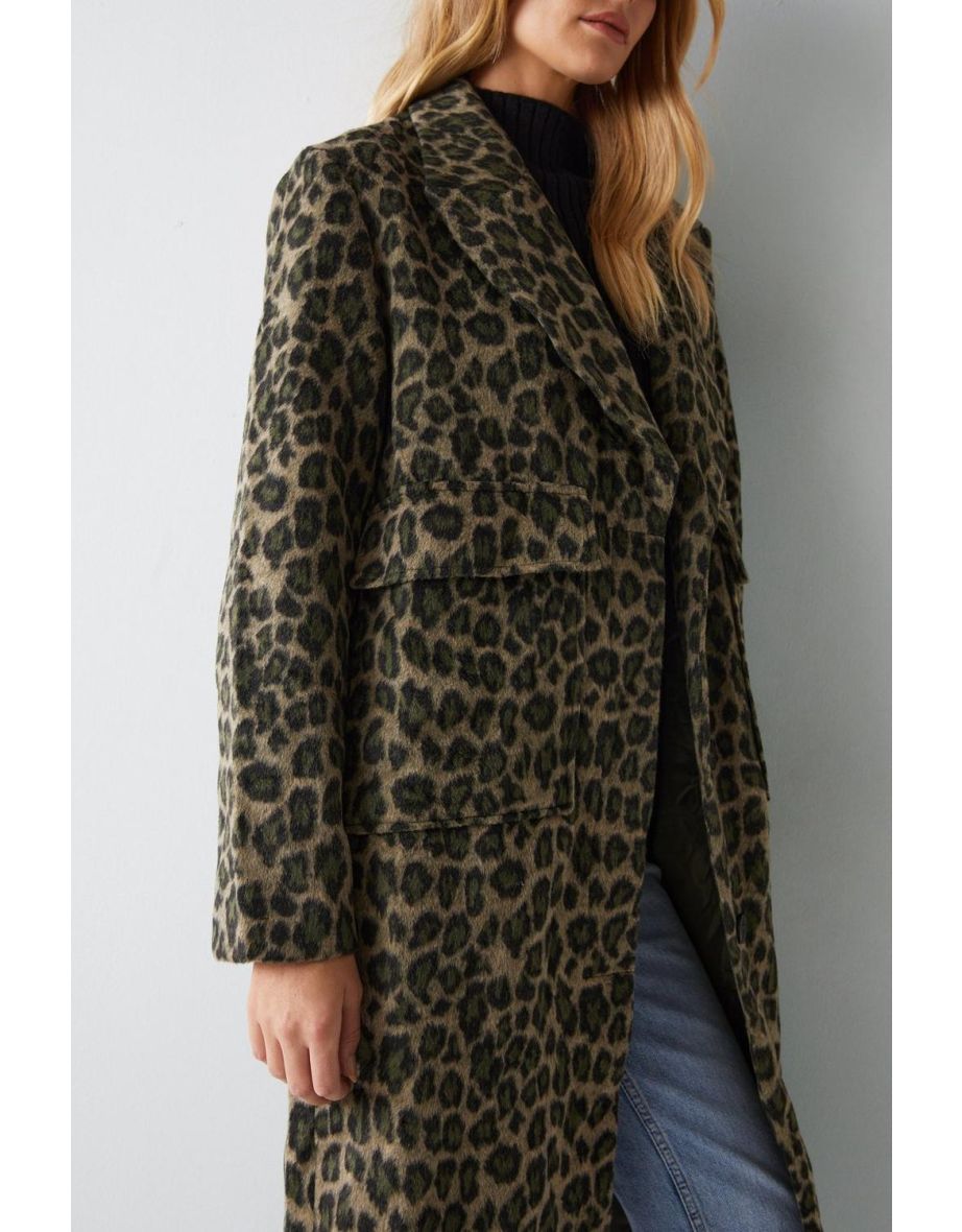 Leopard Print Wool Look Coat - 3