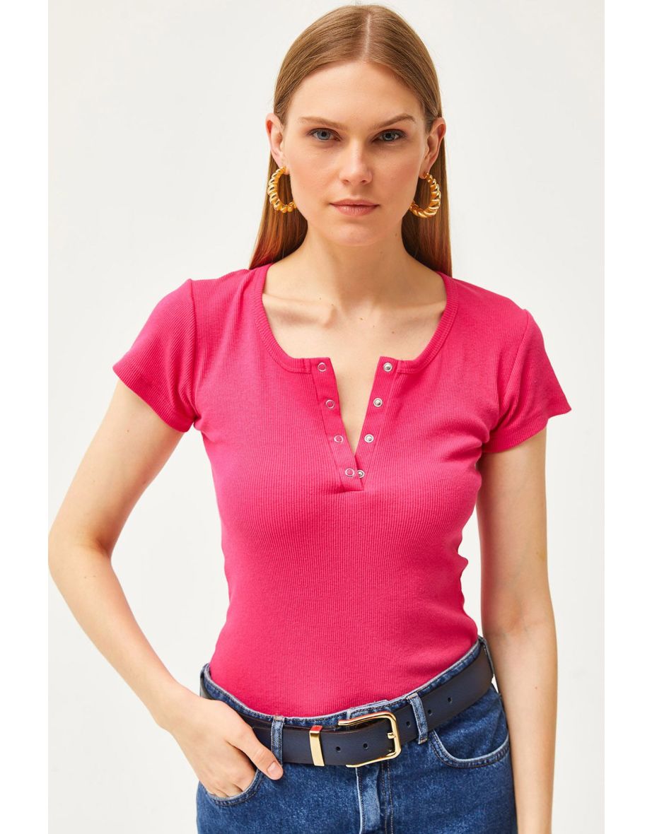 Women's Dark Fuchsia Camisole Blouse with Snap Fasteners