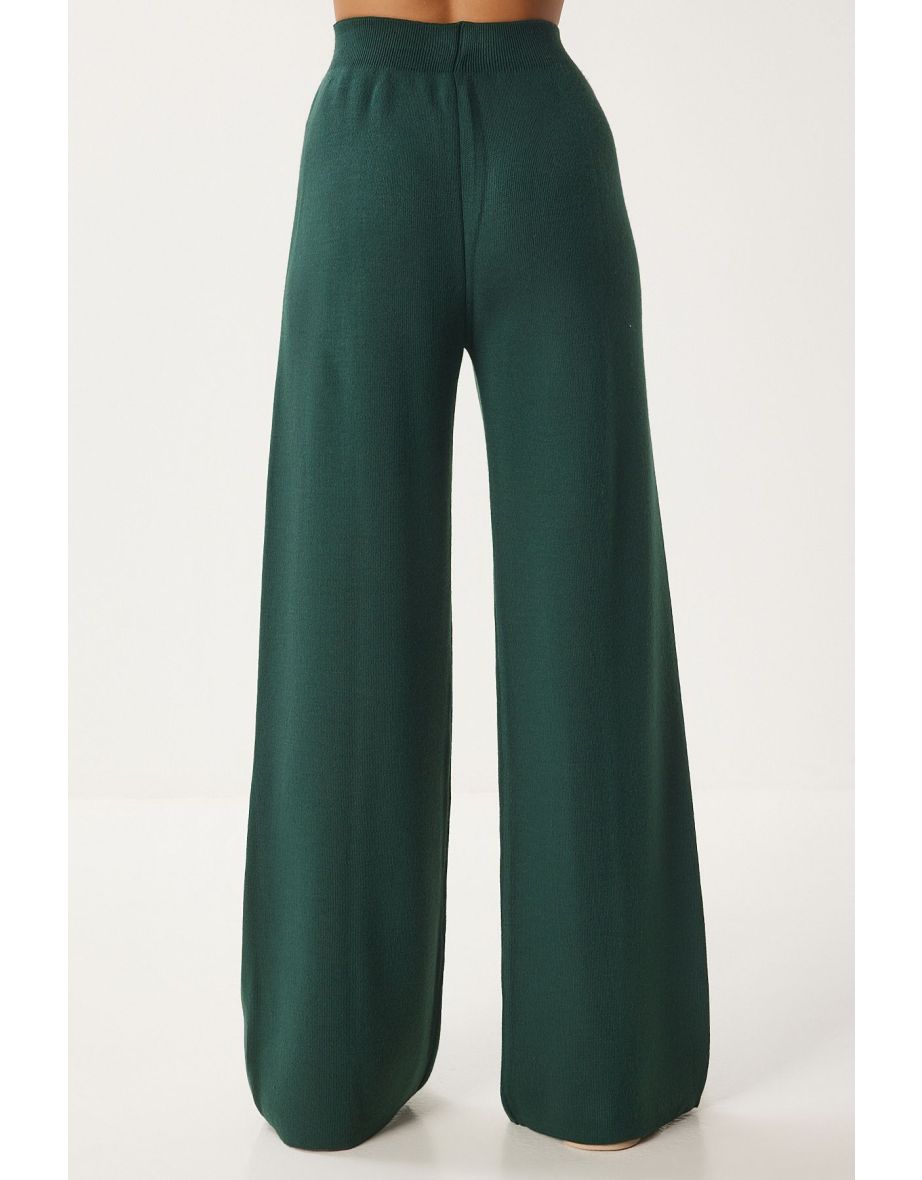 Women's Emerald Green Stylish Knitwear Sweater Trousers Set - 9