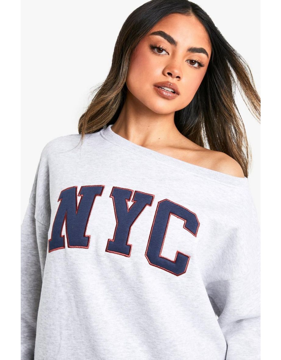 NYC Applique Off The Shoulder Sweatshirt - 3