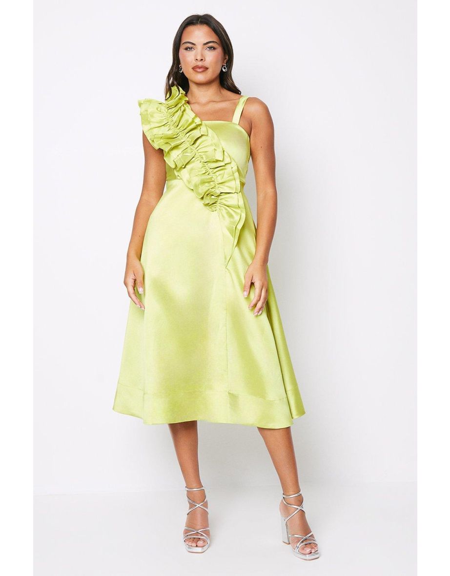 Glossy Twill Ruffle Dress