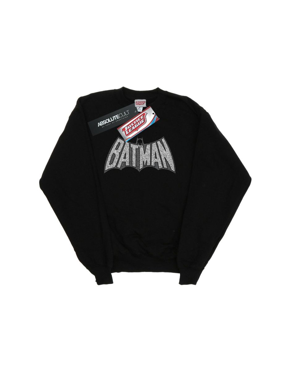 DC Comics Boys Batman Retro Crackle Logo Sweatshirt - Black