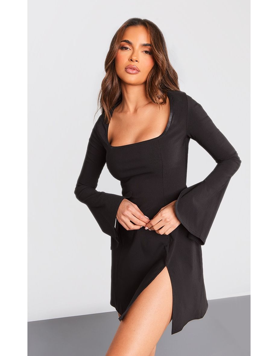 Black A-Line Mini Dress with Long Sleeve