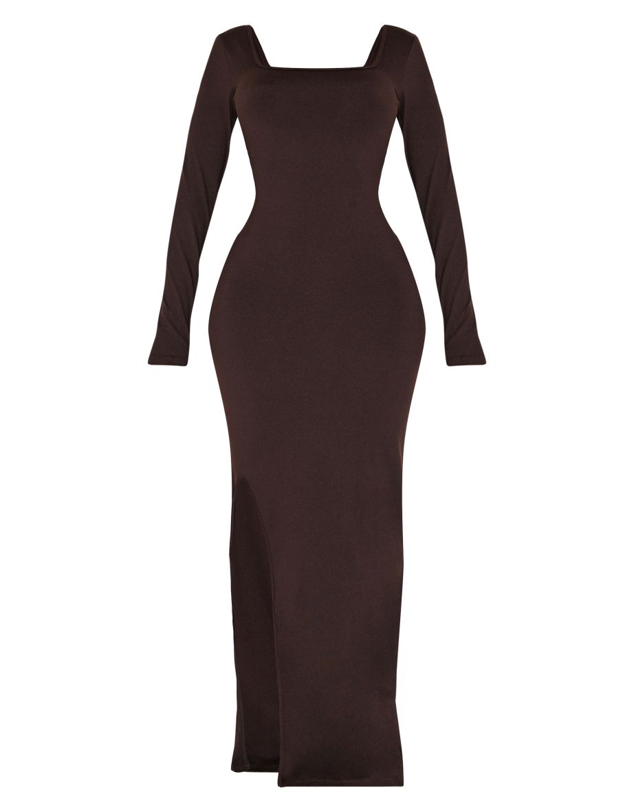 Shape Chocolate Sculpt Square Neck Side Split Ruched Bum Maxi Dress - 4