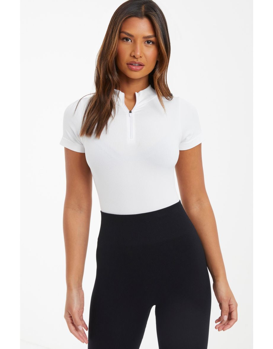 Cream Zip Front Bodysuit