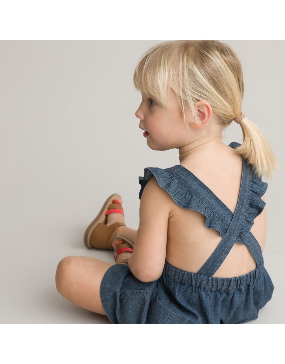 Lightweight Denim Pinafore Dress with Ruffled Straps - 4