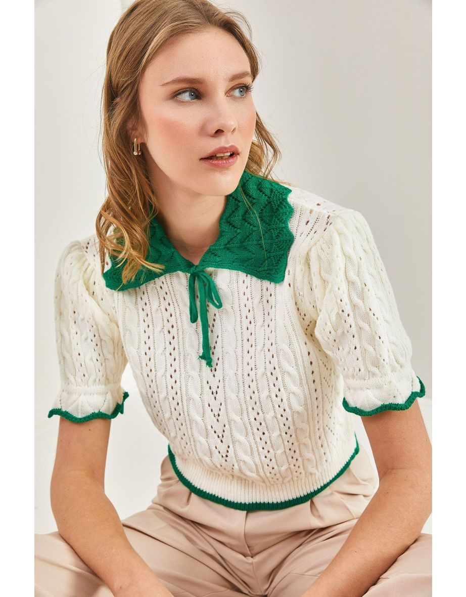 Women's Baby Collar Short Sleeve Hair Knitted Knitwear Sweater