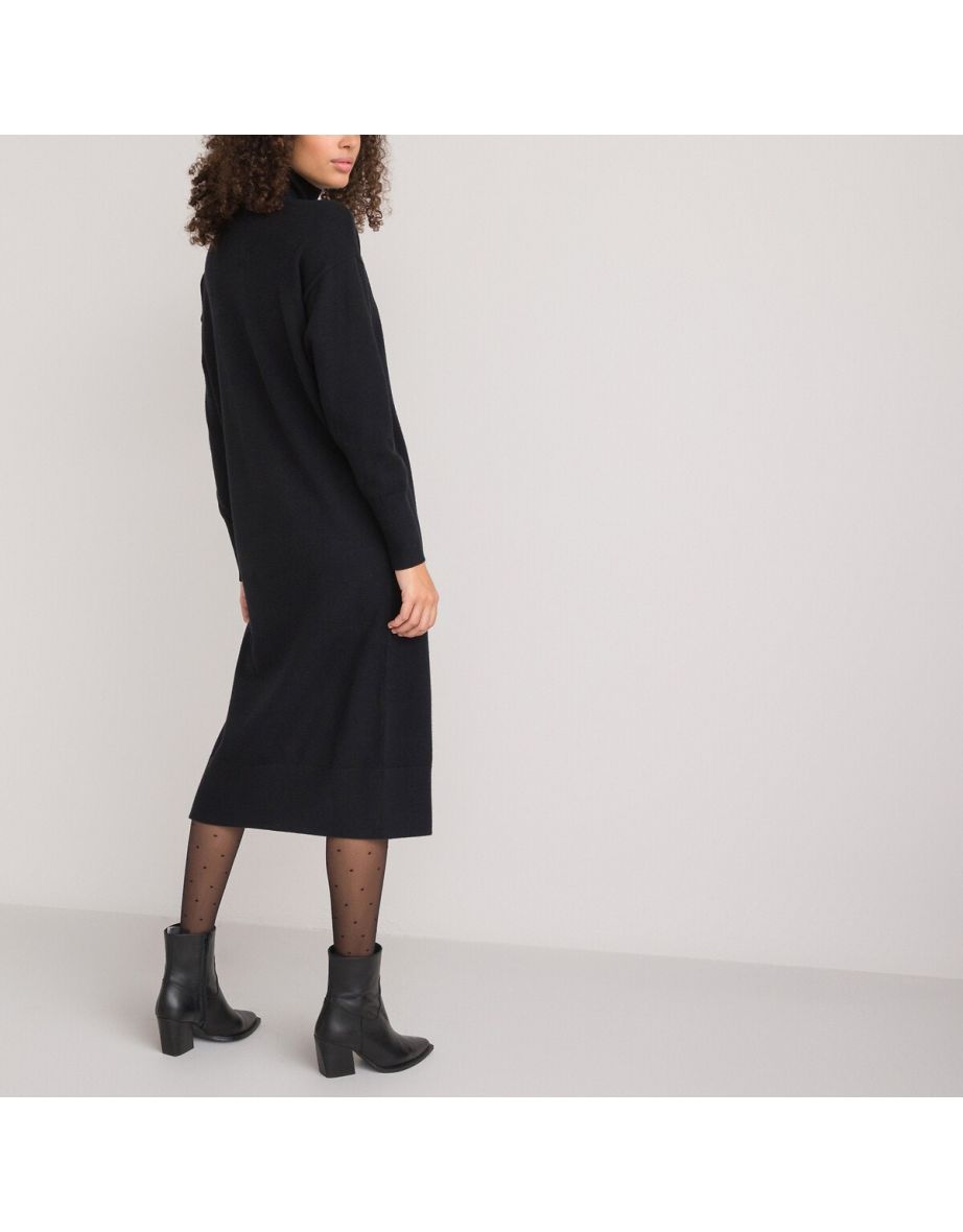 Turtleneck Midi Jumper/Sweater Dress with Long Sleeves - 3