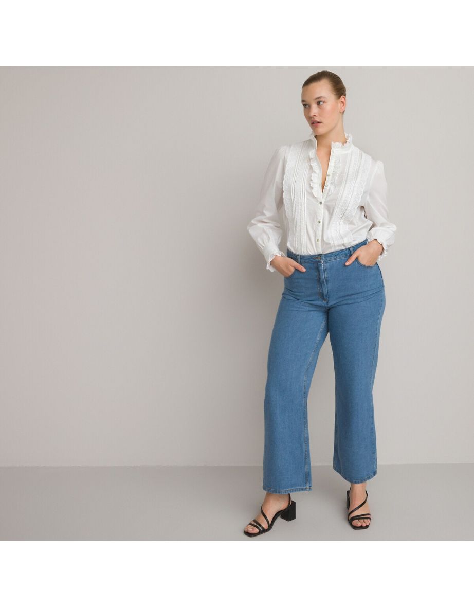 Cotton Ruffled Blouse with High Neck - 11