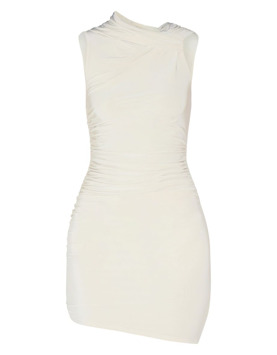 Butter Cream Double Layer Slinky Ruched Bodycon Dress - 4