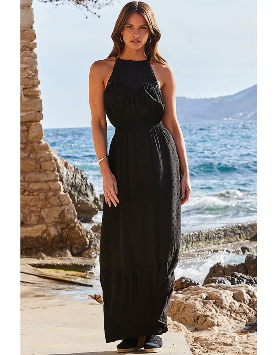 Black Crochet Halter Neck Maxi Dress