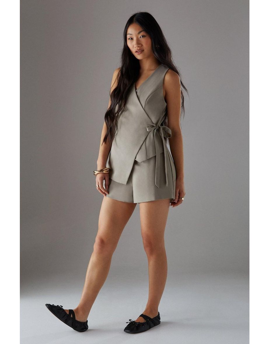 Petite Tailored Waistcoat Tie Side Playsuit