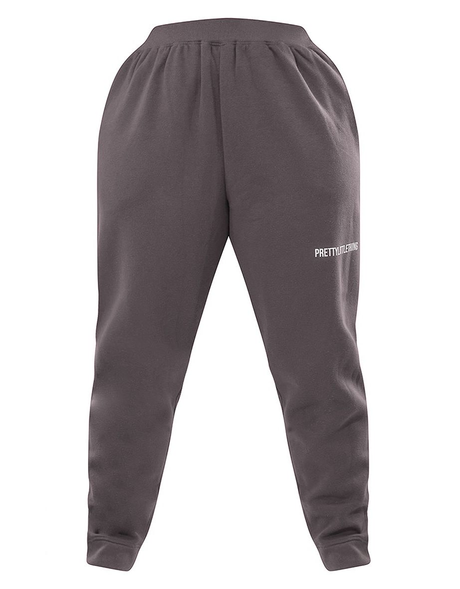 PRETTYLITTLETHING Plus Charcoal Grey Oversized Slogan Joggers - 4