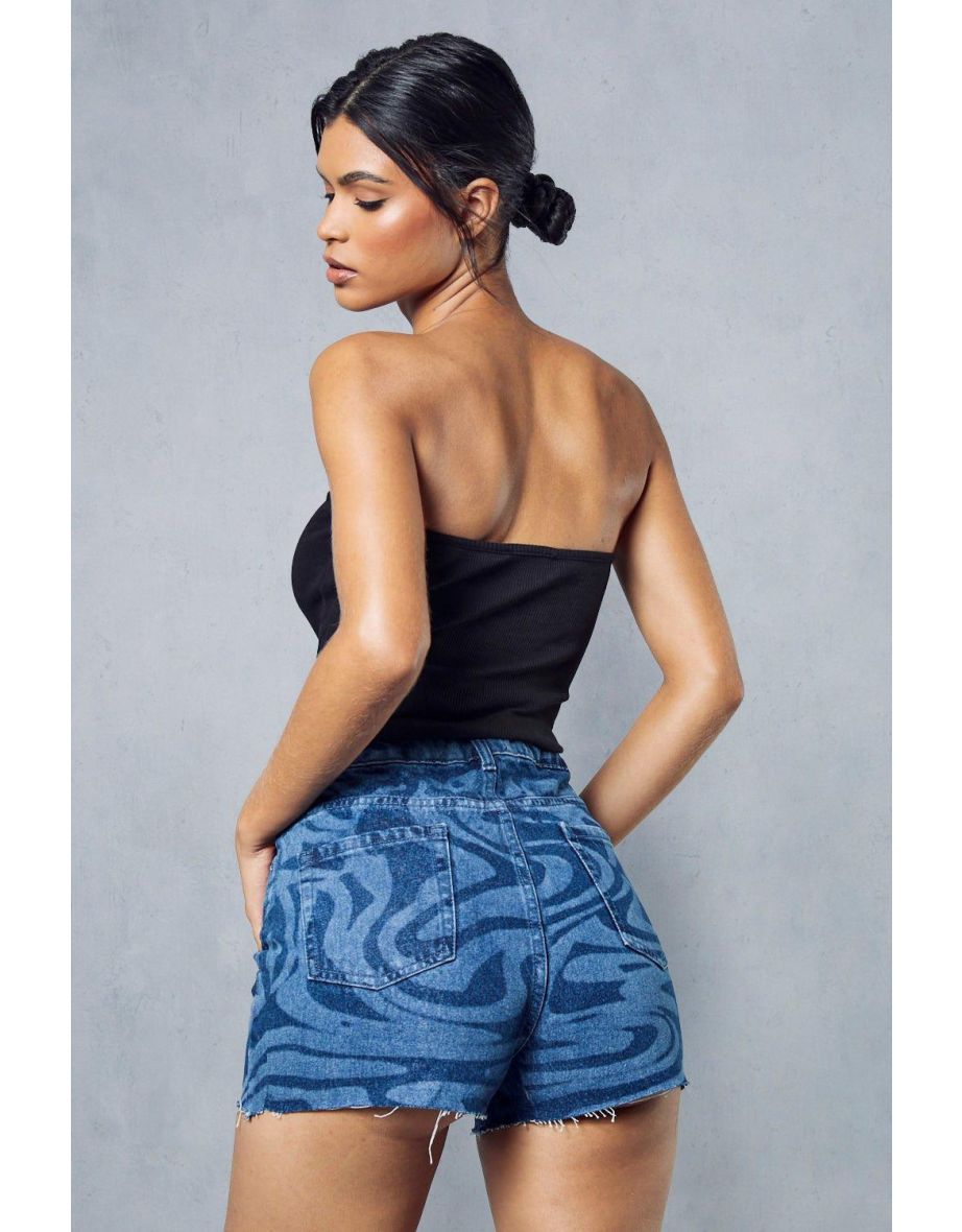 Marble Print Denim Shorts - 3