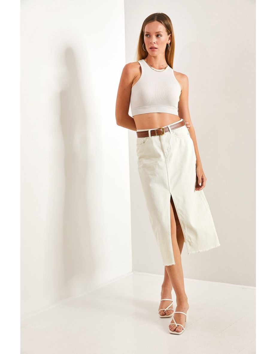 Women's Laser Cut Slit Denim Skirt - 6
