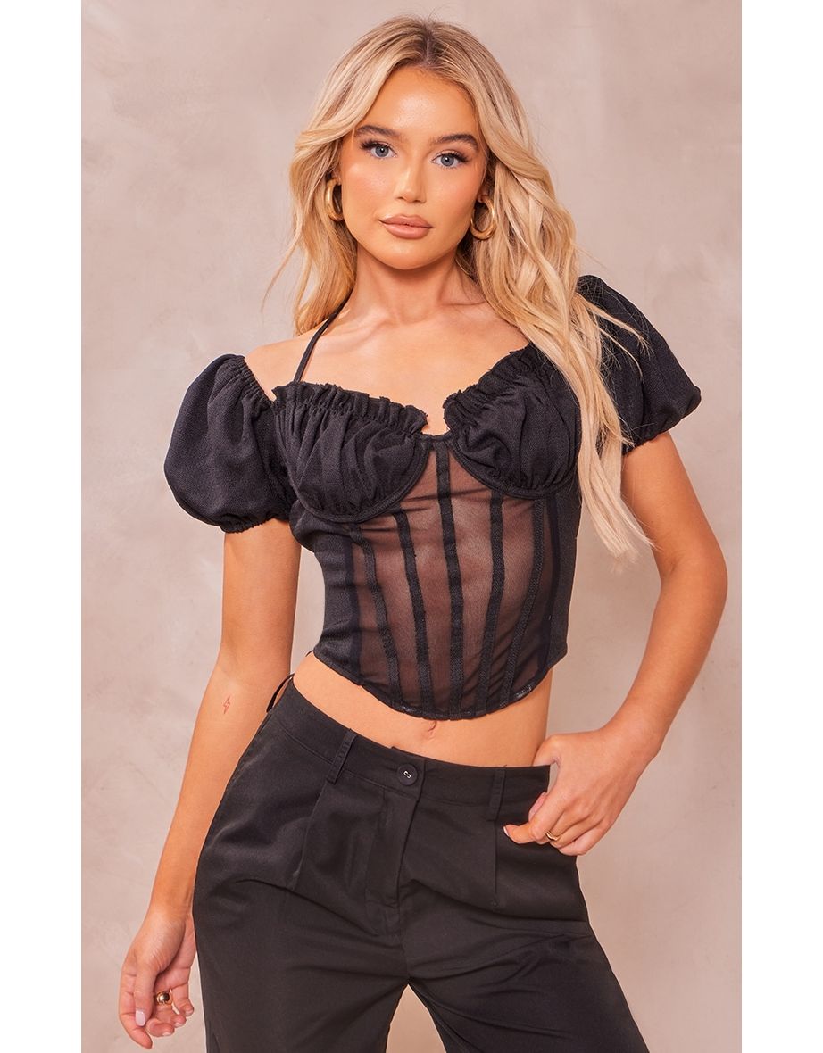 Black Halter Neck Bardot Sleeve Corset