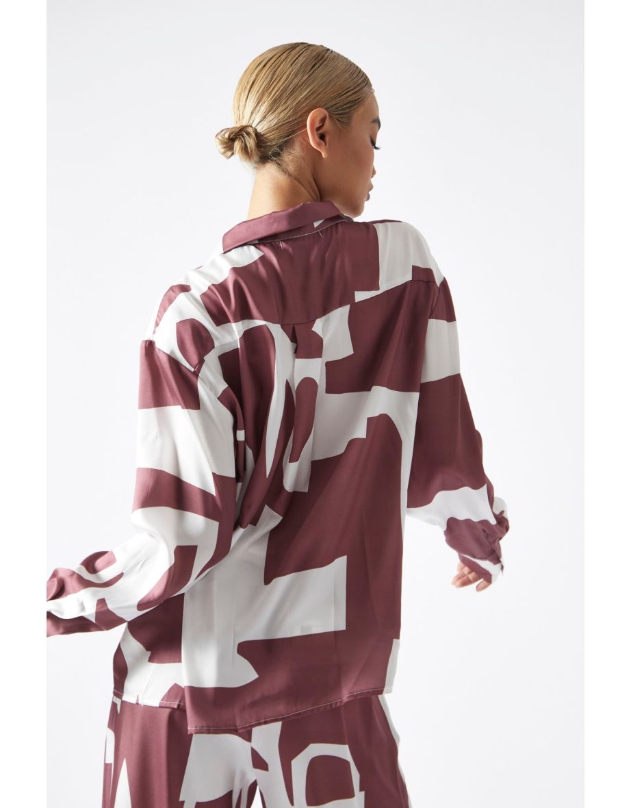 Dark-Rose Abstract Oversized Shirt - 3