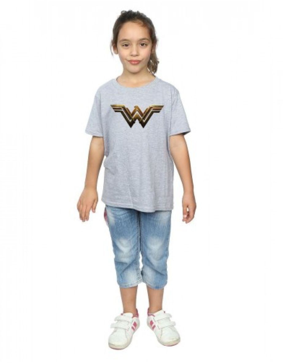 Wonder Woman Girls Logo Cotton T-Shirt - Sports Grey - 3