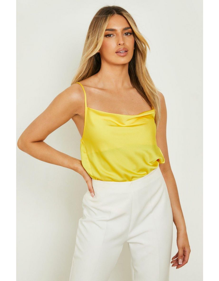 Satin Rouched Cowl Strappy Cami - yellow - 3