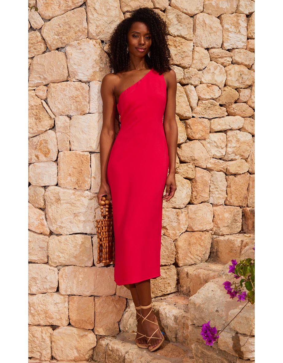 Clementine One Shoulder Dress in Crimson Red