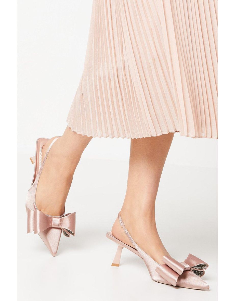 Savannah Satin Bow Detail Kitten Heel Court Shoes