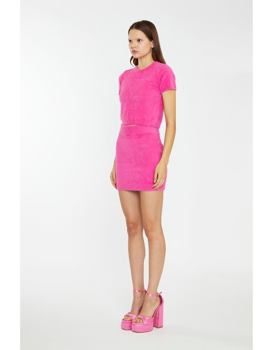Hot Pink Short-Sleeve Knitted Crop-Top - 3