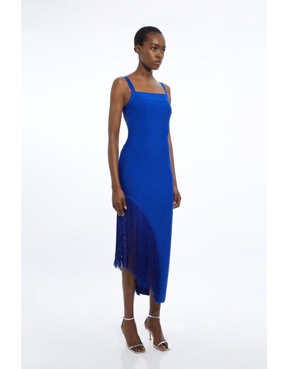 Figure Form Bandage Asymmetric Fringe Hem Knit Dress