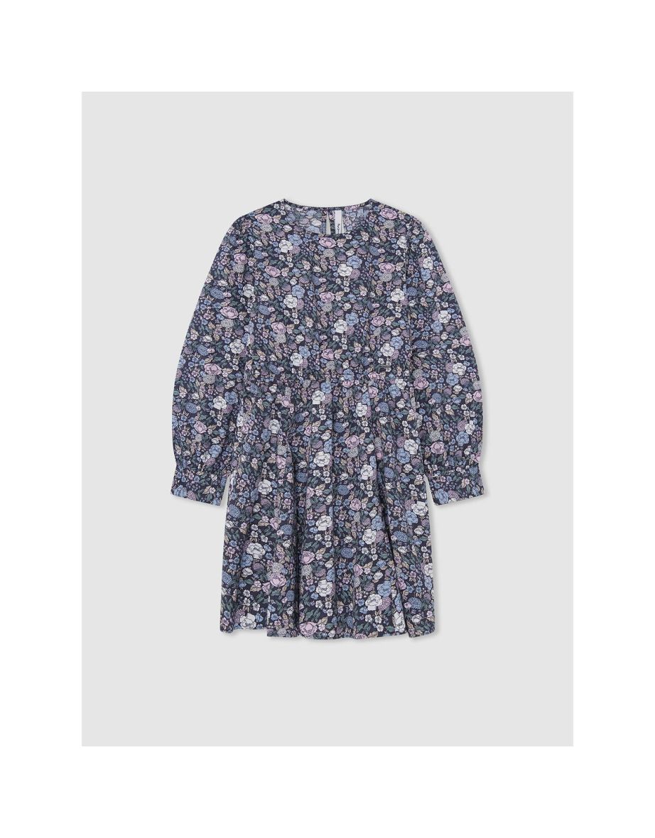 Floral Print Overlay Dress with Long Sleeves
