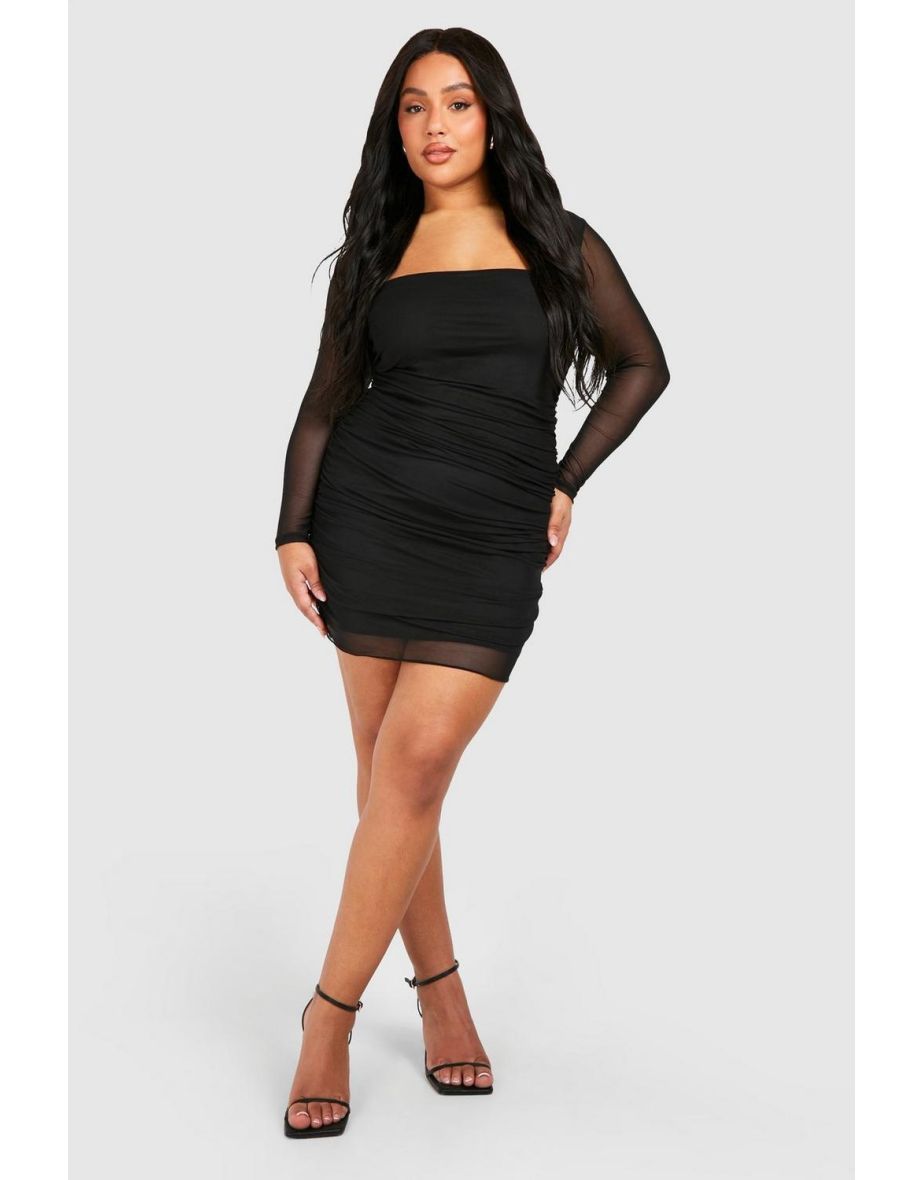 Plus  Mesh Bodycon Dress - black