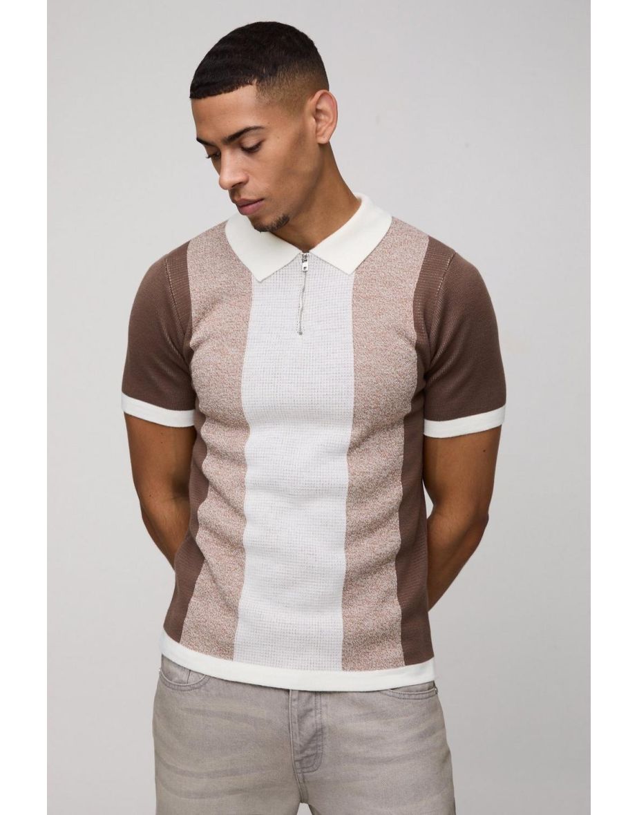 Short  Sleeve Muscle Fit Colour Block Knit Polo