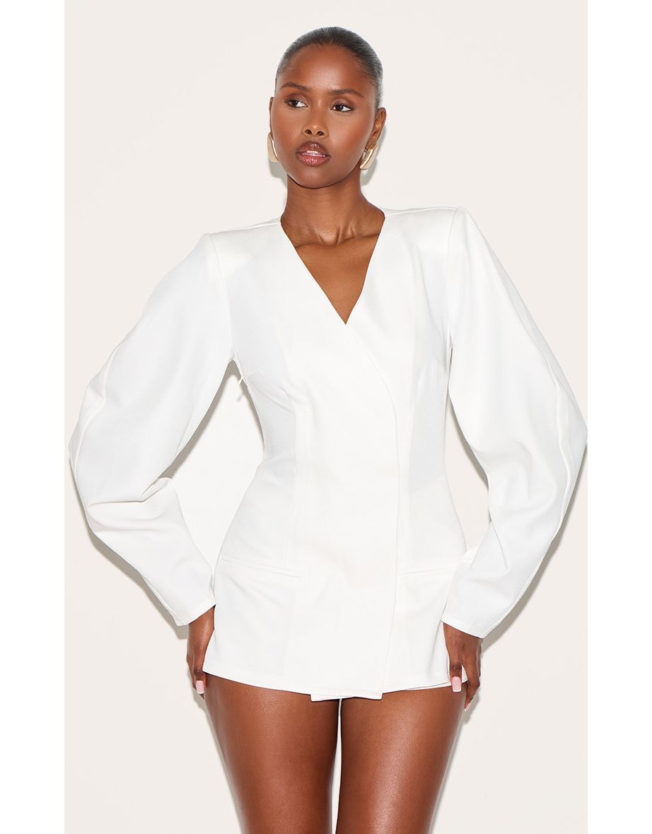 White Cross Front Cocoon Sleeve Tailored Playsuit